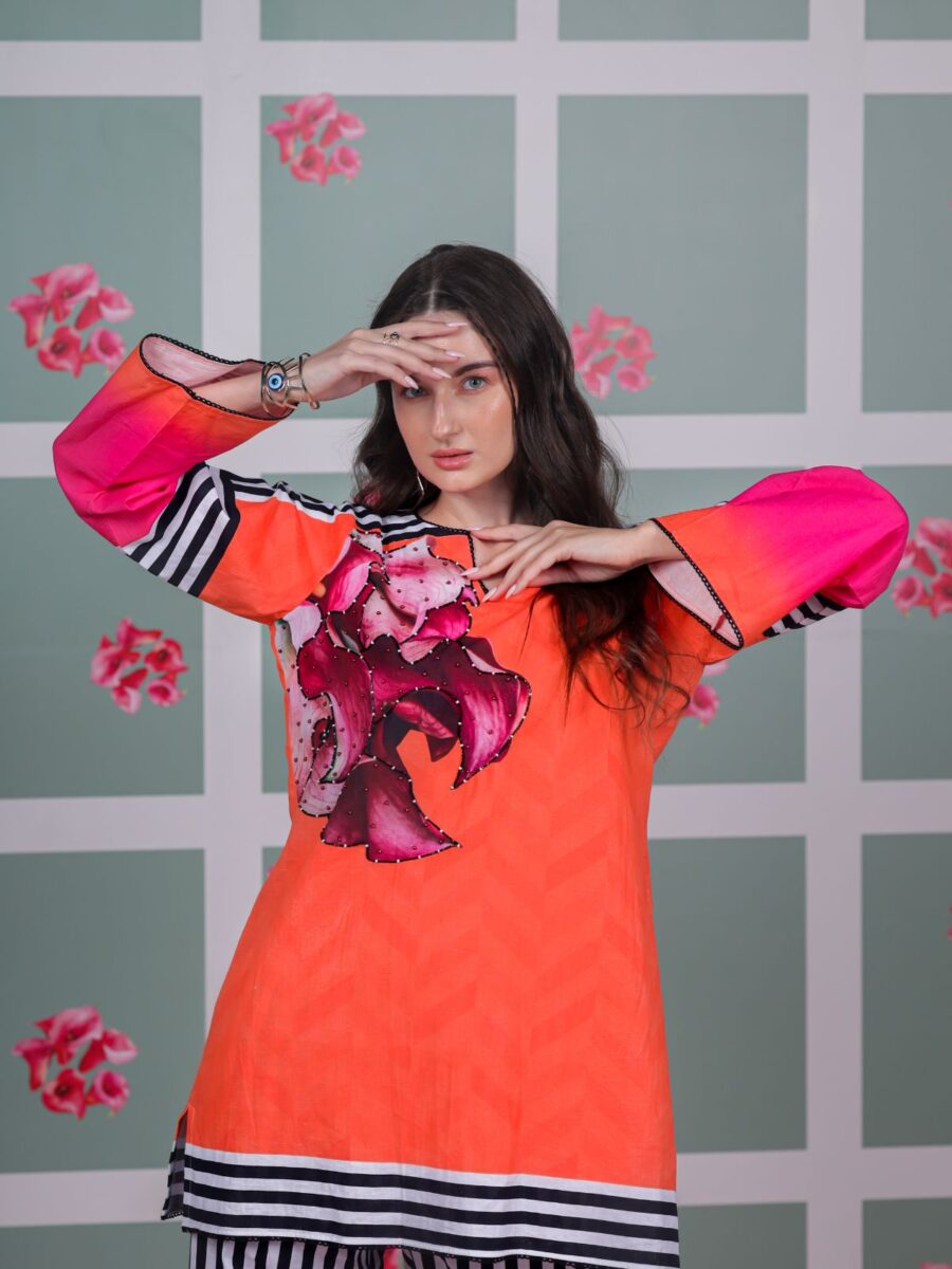 Orange Pixie Tunic Paired With Strips Pant - Image 3