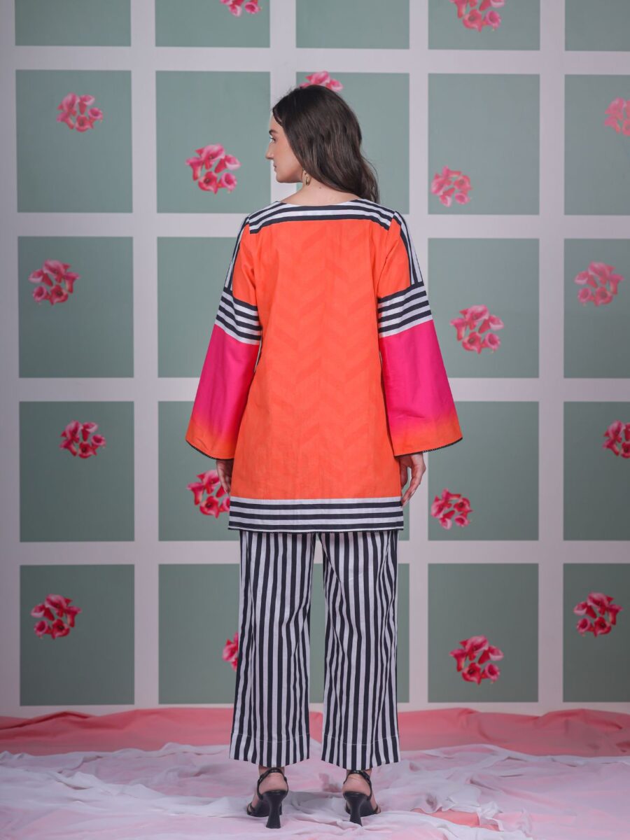 Orange Pixie Tunic Paired With Strips Pant - Image 4
