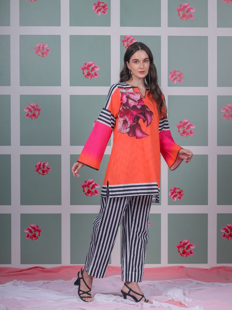 Orange Pixie Tunic Paired With Strips Pant - Image 5