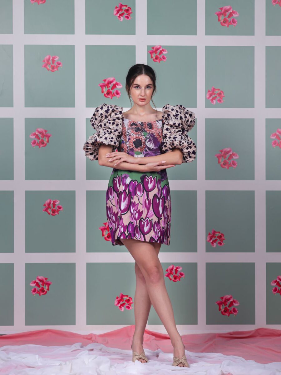 Camellie Puff Sleeve Short Dress - Image 2